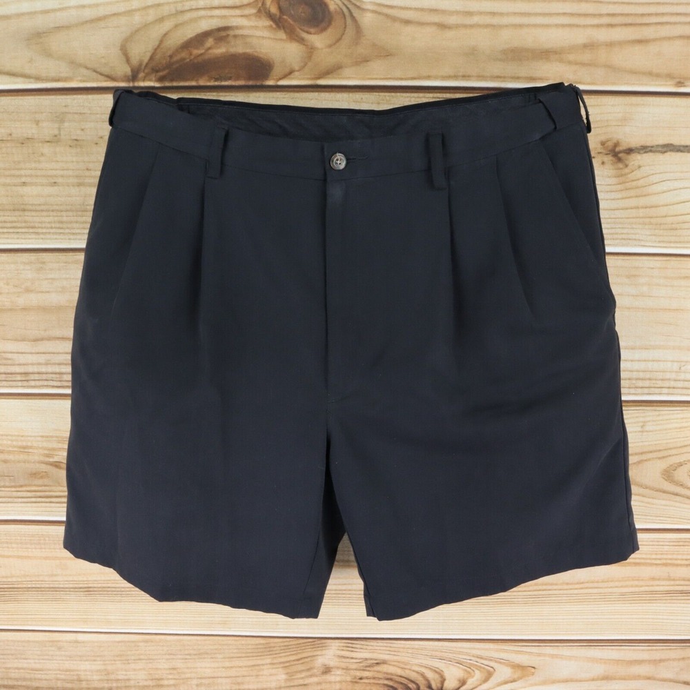 Haggar Pleated Shorts Expanding Waist Mens 38 Black Polyester Pockets Belt Loops